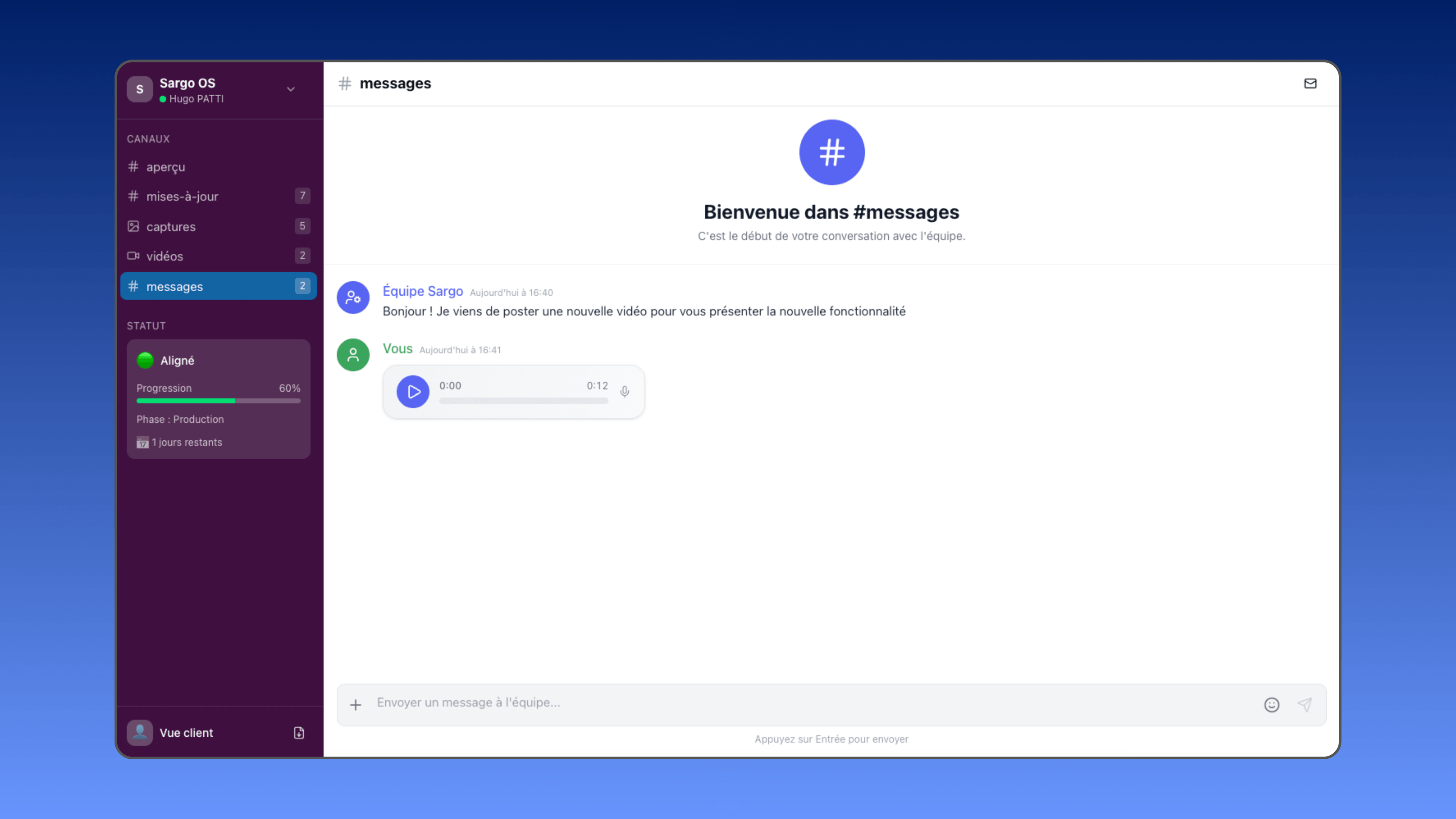 Vue complète de l'application Sargo-OS
