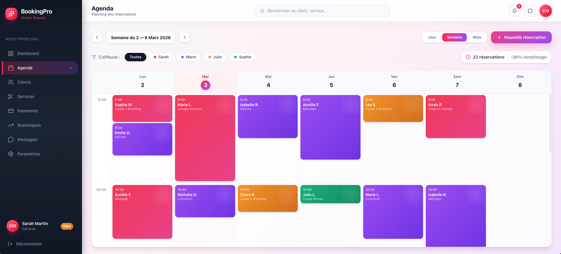 Agenda réservations