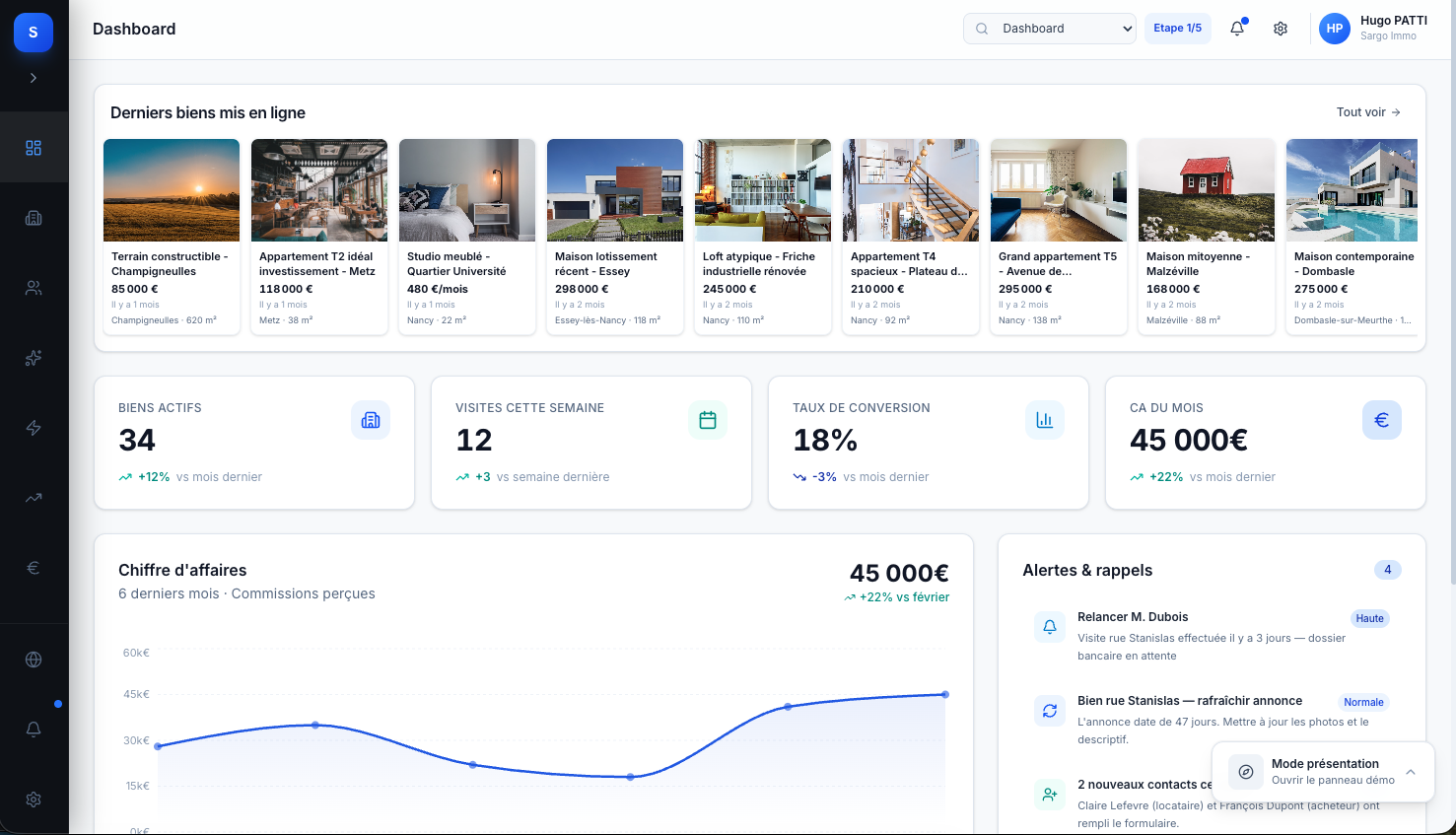 Logiciel métier pour TPE et PME, Gestion immobilière, tableau de bord, Sargo Digital Metz